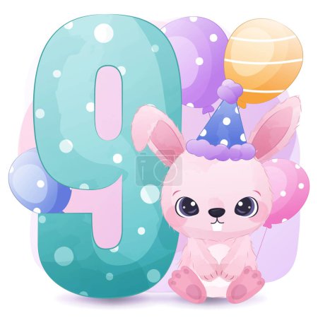 Illustration for Decorative number with cute wild animal for birthday decoration - Royalty Free Image