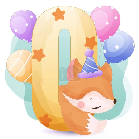 Téléchargez les illustrations : Numéro décoratif avec animal sauvage mignon pour la décoration d'anniversaire - en licence libre de droit