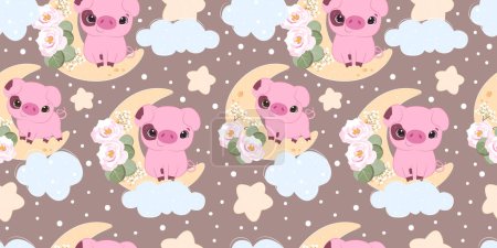 Illustration for Cute piglet themed seamless pattern - Royalty Free Image