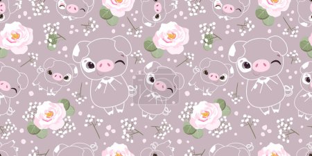 Illustration for Cute piglet themed seamless pattern - Royalty Free Image