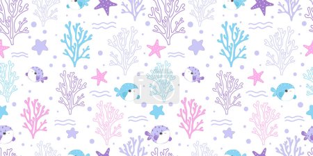 Illustration for Cute Mermaids And Sea Life Seamless Pattern - Royalty Free Image