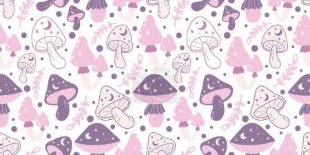 Illustration for Mushroom Themed Seamless Patterns - Royalty Free Image