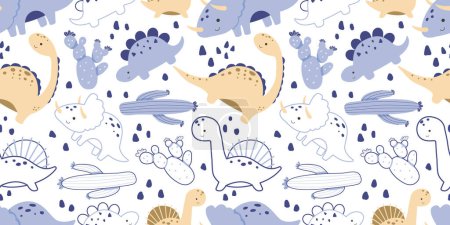 Illustration for Dinosaurs Themed Seamless Pattern - Royalty Free Image