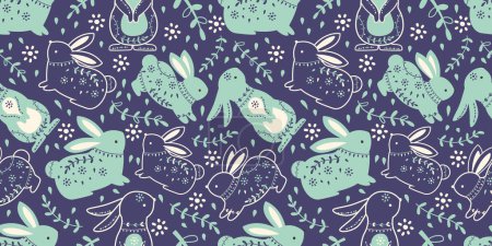 Illustration for Folk Bunny Seamless Pattern For Children - Royalty Free Image