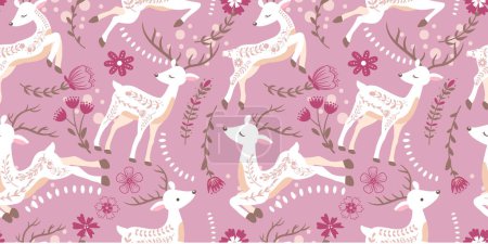 Illustration for Beautiful Folk Reindeer Seamless Pattern - Royalty Free Image