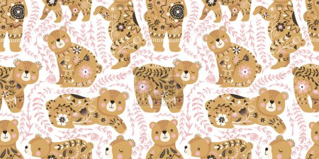 Illustration for Beautiful Folk Bear Seamless Pattern - Royalty Free Image