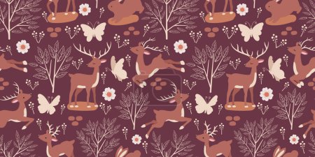Illustration for Cute Reindeer In The Garden Seamless Pattern - Royalty Free Image