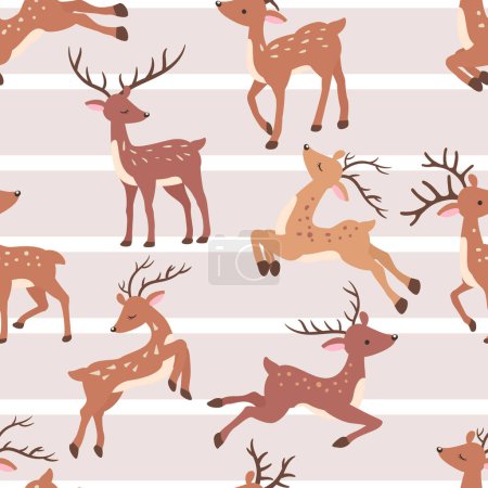 Illustration for Cute Reindeer In The Garden Seamless Pattern - Royalty Free Image