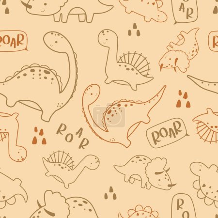 Illustration for Dinosaurs Themed Seamless Patterns - Royalty Free Image