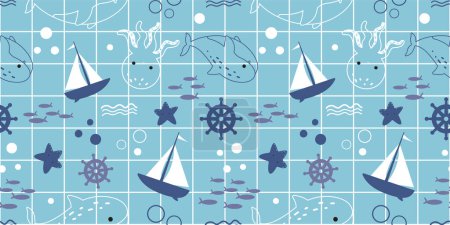Illustration for Adorable and fun ocean life seamless pattern - Royalty Free Image