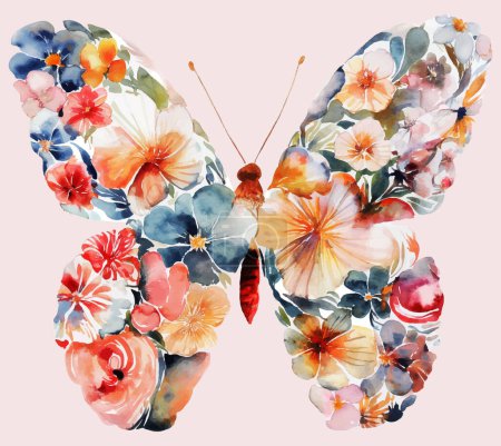 Illustration for Watercolor Cottage Core Flower Butterfly - Royalty Free Image