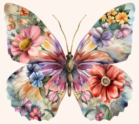 Téléchargez les illustrations : Aquarelle Cottage Core Fleur Papillon - en licence libre de droit