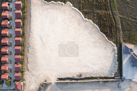 Foto de Land, field and soil backfill in aerial view. Include landscape, home house building, empty or vacant area. Real estate or property for development, construction, sale, buy in Chiang Mai of Thailand. - Imagen libre de derechos