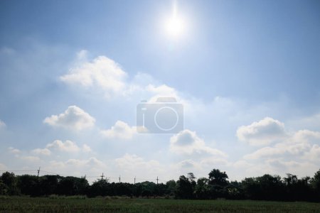 Beautiful sky and cloud at high. Landscape at outdoor include space, light of nature, sunlight, horizon or skyline. Bright blue color at day in autumn for scene, backdrop, background and wallpaper.
