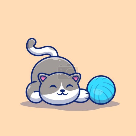Cute Cat Playing Ball Cartoon Vector Icon Illustration. Animal Sport Icon Concept Isolated Premium Vector. Flat Cartoon Style