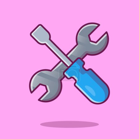 Illustration for Screwdriver And Wrench Cartoon Vector Icon Illustration. Handyman Tools Icon Concept Isolated Premium Vector. Flat Cartoon Style - Royalty Free Image