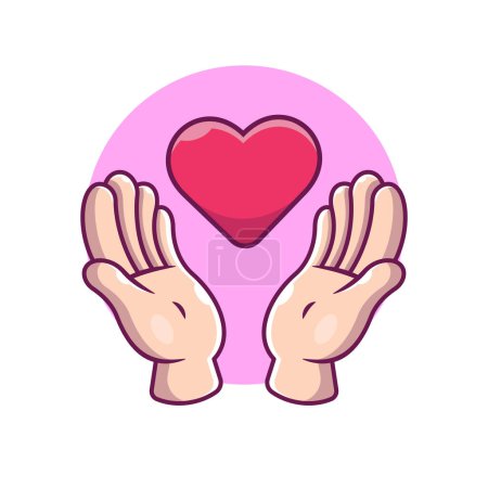 Illustration for Hand With Love Heart Cartoon Vector Icon Illustration. People Love Icon Concept Isolated Premium Vector. Flat Cartoon Style - Royalty Free Image