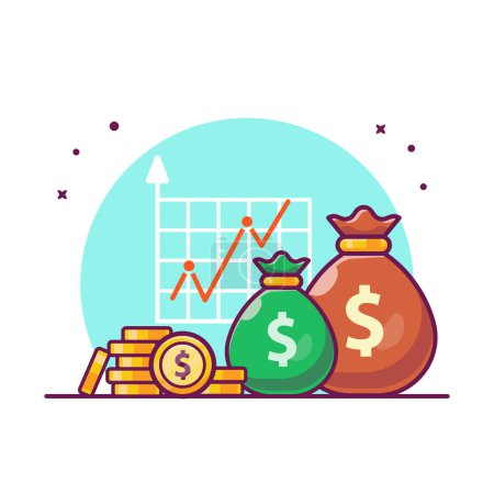 Illustration for Investment Statistic Growth With Money Vector Icon Illustration. Finance Object Icon Concept Isolated Premium Vector. Flat Cartoon Style - Royalty Free Image