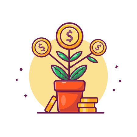 Ilustración de Invesment Plant Money With Gold Coin Cartoon Vector Icon Illustration. Finance Object Icon Concept Isolated Premium Vector. Flat Cartoon Style - Imagen libre de derechos
