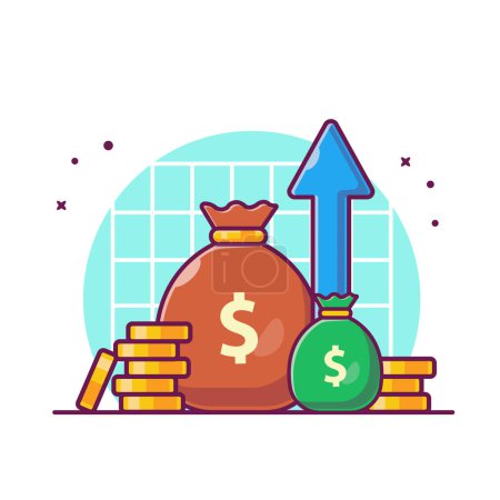 Ilustración de Investment Statistic Growth With Money Vector Icon Illustration. Finance Object Icon Concept Isolated Premium Vector. Flat Cartoon Style - Imagen libre de derechos