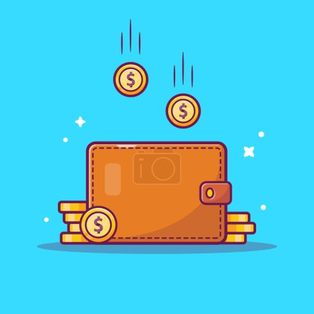 Ilustración de Wallet With Money And Coin Cartoon Vector Icon Illustration. Finance Object Concept Isolated Premium Vector. Flat Cartoon Style - Imagen libre de derechos