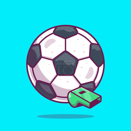Téléchargez les illustrations : Soccer Ball With whistle Cartoon Vector Icon Illustration. Sport Object Icon Concept Isolated Premium Vector. Flat Cartoon Style - en licence libre de droit