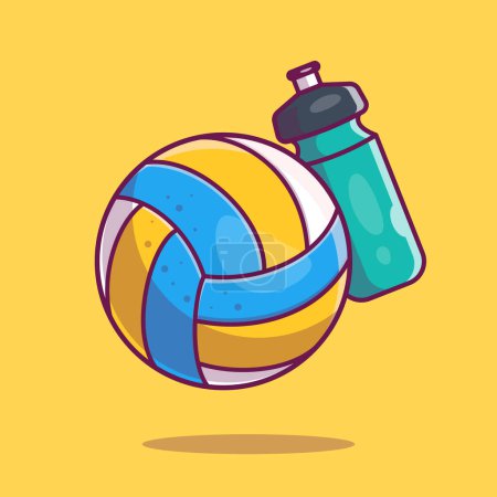 Illustration for Volley Ball With Bottle Cartoon Vector Icon Illustration. Sport Object Icon Concept Isolated Premium Vector. Flat Cartoon Style - Royalty Free Image