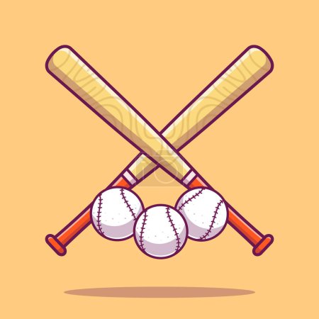 Illustration for Baseball With Stick Cartoon Vector Icon Illustration. Sport Object Icon Concept Isolated Premium Vector. Flat Cartoon Style - Royalty Free Image