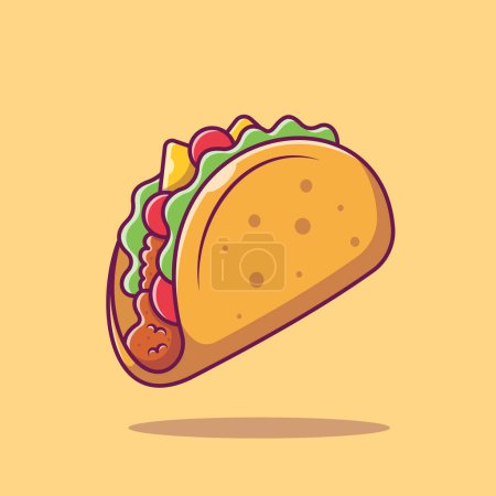 Taco Mexican Food Cartoon Vector Icon Illustration. Food Object Icon Concept Isolated Premium Vector. Flat Cartoon Style