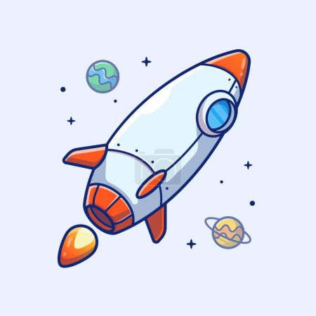Téléchargez les illustrations : Rocket Launching Cartoon Vector Icon Illustration. Technologie des transports Icon Concept Isolated Premium Vector. Style de dessin animé plat - en licence libre de droit