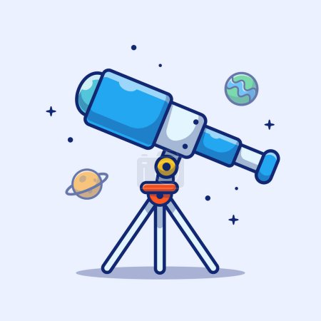 Téléchargez les illustrations : Telescope Cartoon Vector Icon Illustration. Science Technology Icon Concept Isolated Premium Vector. Flat Cartoon Style - en licence libre de droit