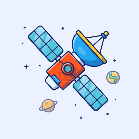 Illustration for Satellite in Space Cartoon Vector Icon Illustration. Science Technology Icon Concept Isolated Premium Vector. Flat Cartoon Style - Royalty Free Image