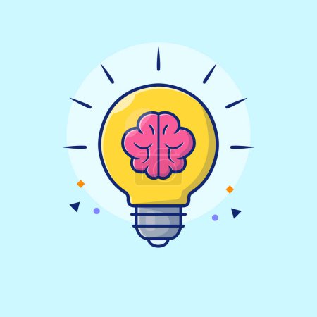Illustration for Lamp With Brain Cartoon Vector Icon Illustration. Education Technology Icon Concept Isolated Premium Vector. Flat Cartoon Style - Royalty Free Image