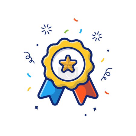 Illustration for Star Badge Ribbon Cartoon Vector Icon Illustration. Education Object Icon Concept Isolated Premium Vector. Flat Cartoon Style - Royalty Free Image