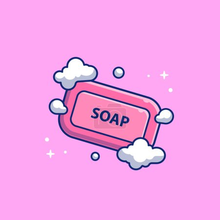 Illustration for Soap Bar With Foam Cartoon Vector Icon Illustration. Healthcare Object Icon Concept Isolated Premium Vector. Flat Cartoon Style - Royalty Free Image