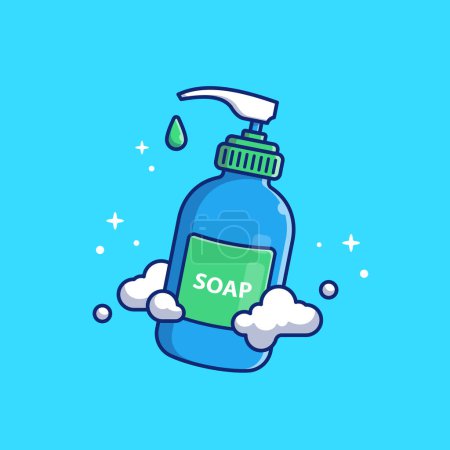 Illustration for Liquid Soap Bottle Illustration Cartoon Vector Icon Illustration. Healthcare Object Icon Concept Isolated Premium Vector. Flat Cartoon Style - Royalty Free Image