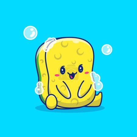 Illustration for Cute Sponge With Bubble Cartoon Vector Icon Illustration. People Medical Icon Concept Isolated Premium Vector. Flat Cartoon Style - Royalty Free Image