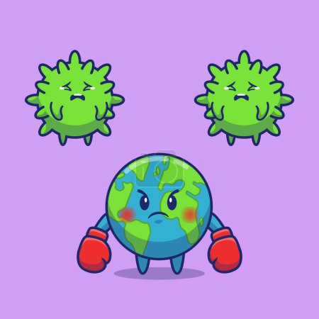 Illustration for World Fighting Virus Cartoon Vector Icon Illustration. People Medical Icon Concept Isolated Premium Vector. Flat Cartoon Style - Royalty Free Image