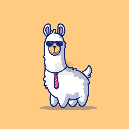 Illustration for Cute Business Llama Cartoon Vector Icon Illustration. Animal Business Icon Concept Isolated Premium Vector. Flat Cartoon Style - Royalty Free Image