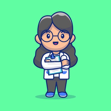 Illustration for Cute Female Doctor Cartoon Vector Icon Illustration. PeopleMedical Icon Concept Isolated Premium Vector. Flat CartoonStyle - Royalty Free Image
