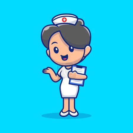Illustration for Cute Nurse With Clip Board Cartoon Vector Icon Illustration.People Medical Icon Concept Isolated Premium Vector. FlatCartoon Style - Royalty Free Image