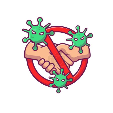 Ilustración de No Hand Shake Stop Sign Cartoon Vector Icon Illustration.People Medical Icon Concept Vector premium aislado. Estilo FlatCartoon - Imagen libre de derechos