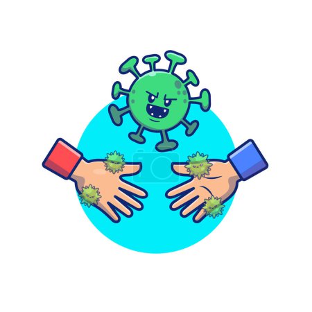 Ilustración de Shake de la mano con la ilustración linda del icono del vector de la historieta del virus. El concepto médico del icono de la gente aisló el vector premium. Estilo FlatCartoon - Imagen libre de derechos