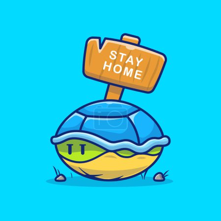 Téléchargez les illustrations : Cute Turtle Stay At Home Illustration d'icône vectorielle de bande dessinée.Icône médicale animale concept isolé vecteur premium. Style de dessin animé plat - en licence libre de droit