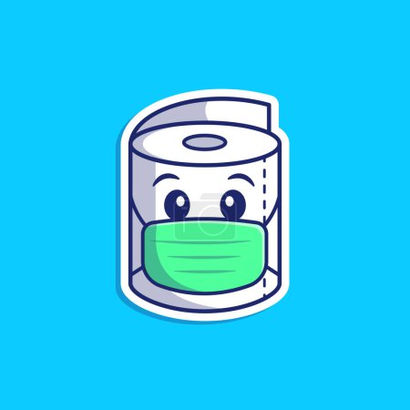 Illustration for Cute Toilet Tissue Paper Roll Wearing Mask Cartoon VectorIcon Illustration. People Medical Icon Concept IsolatedPremium Vector. Flat Cartoon Style - Royalty Free Image