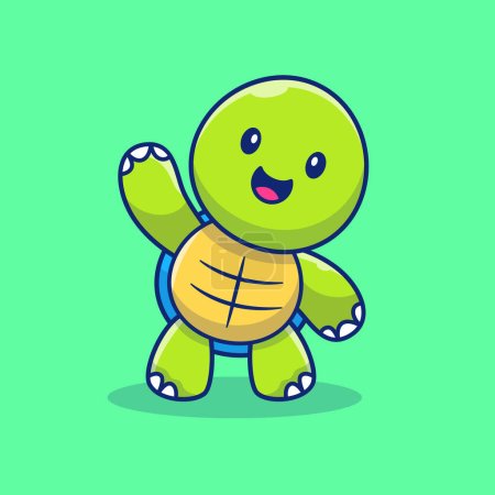 Ilustración de Cute Turtle Waving Hand Cartoon Vector Icon Illustration.Animal Wildlife Icon Concept Vector Premium aislado. Estilo FlatCartoon - Imagen libre de derechos