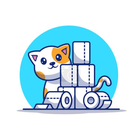 Illustration for Cute Cat With Toilet Tissue Paper Roll Cartoon Vector IconIllustration. Animal Medical Icon Concept Isolated PremiumVector. Flat Cartoon Style - Royalty Free Image