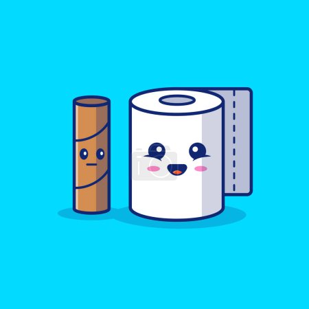 Illustration for Cute Toilet Tissue Paper Roll Cartoon Vector Icon Illustration.People Medical Icon Concept Isolated Premium Vector. FlatCartoon Style - Royalty Free Image