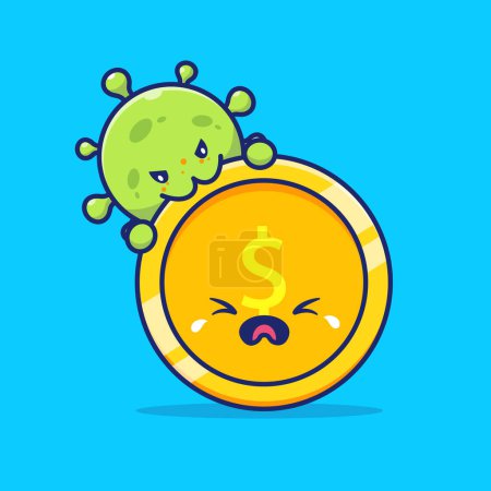 Ilustración de Lindo virus con moneda dinero Dibujos animados Vector Icono Ilustración Icono financiero médico Concepto aislado Vector premium. Estilo FlatCartoon - Imagen libre de derechos