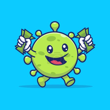 Illustration for Cute Virus With Money Cartoon Vector Icon Illustration.Medical Financial Icon Concept Isolated Premium Vector. FlatCartoon Style - Royalty Free Image